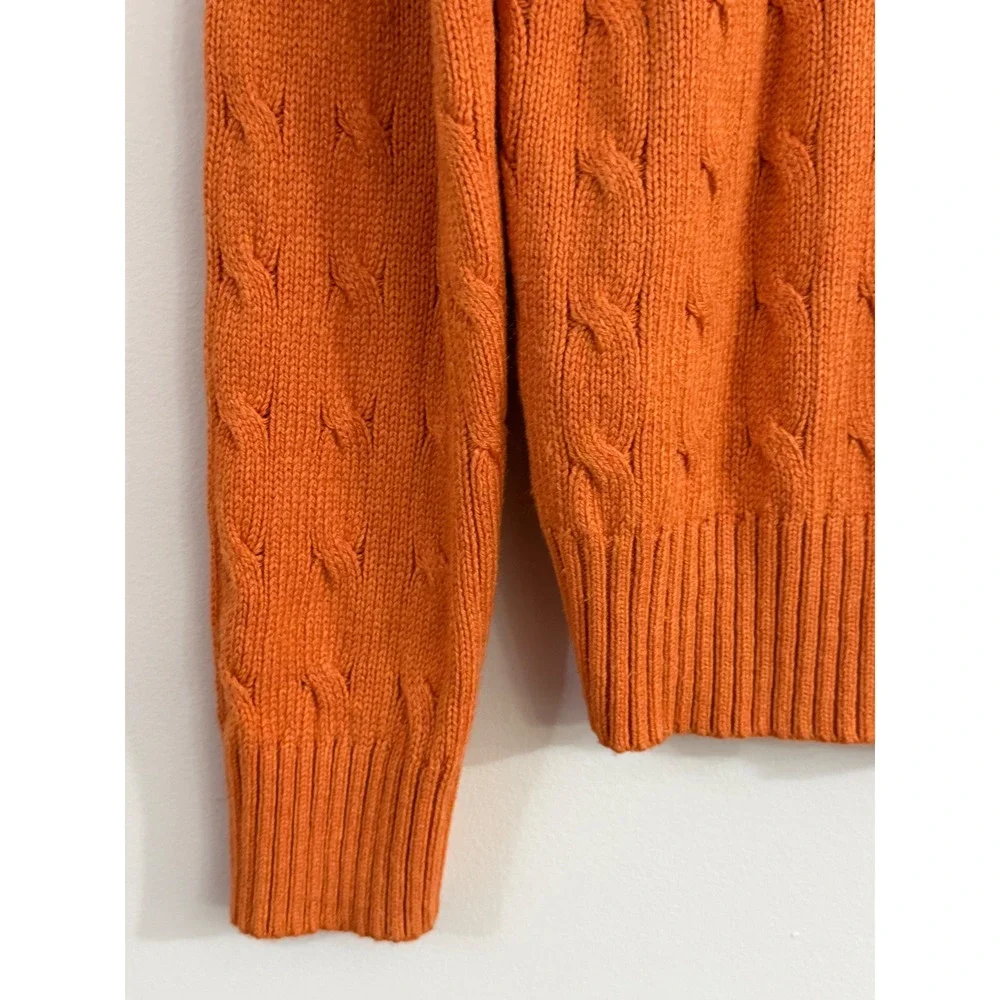 VTG Polo Ralph Lauren Orange 100% Silk Cable Knit V-Neck Sweater Mens Medium